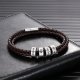 Men Braided Brown Leather Bracelet with Custom Beads - in sterling silver
