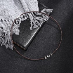 Men Braided Brown Leather Bracelet with Custom Beads - in sterling silver