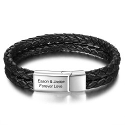 Engraved leather bracelet for men
