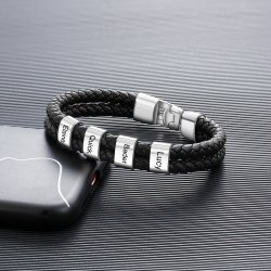 engraved man bracelet  with custom beads