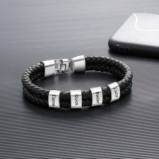 engraved man bracelet  with custom beads