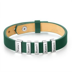 Engraved men's bracelet - green leather Engraved men's bracelet - green leather