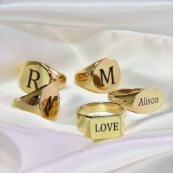 engraved rectangle ring - 18k gold plated  engraved rectangle ring - 18k gold plated
