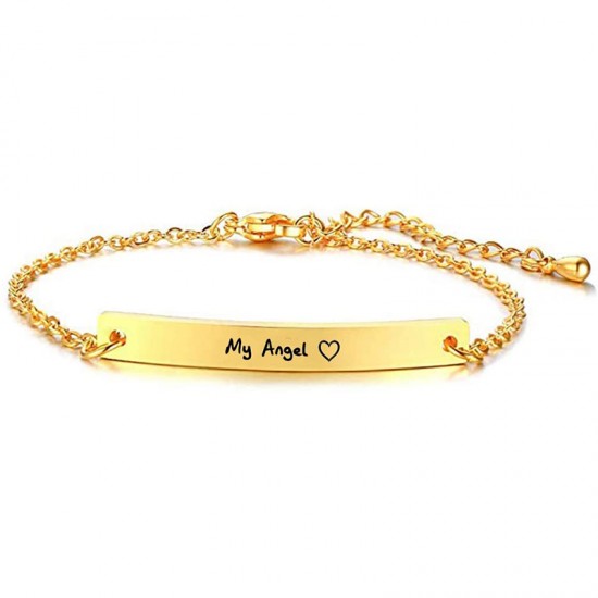 18K Gold Plated Engraved Bar Bracelet With Heart