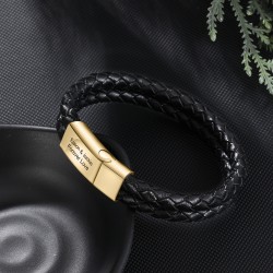 Engraved leather bracelet for man -  gold plated Engraved leather bracelet for man -  gold plated