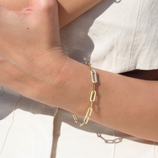14K Gold Plated 925 Sterling Silver Paperclip Link Chain Bracelet
