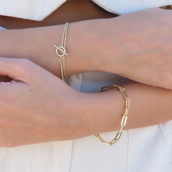 14K Gold Plated 925 Sterling Silver Paperclip Link Chain Bracelet
