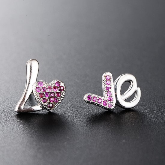  925 sterling silver heart shape stud earrings with cubic zirconia