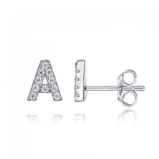 Initial Letter stud earrings in sterling silver & cubic zirconia
