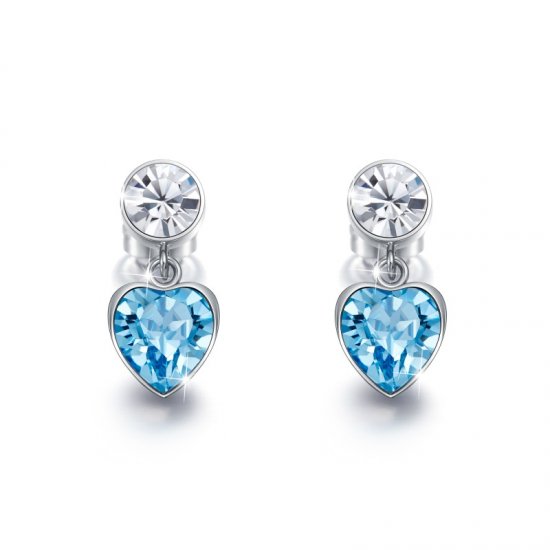 heart shaped drop earrings with blue crystals from swarovski