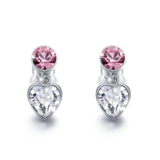 heart shaped drop earrings with pink crystals from swarovski