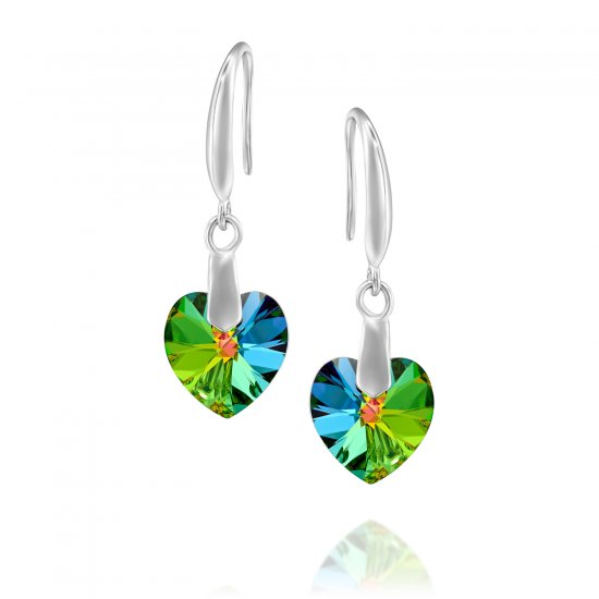 heart shaped swarovski earrings -multicolored green 