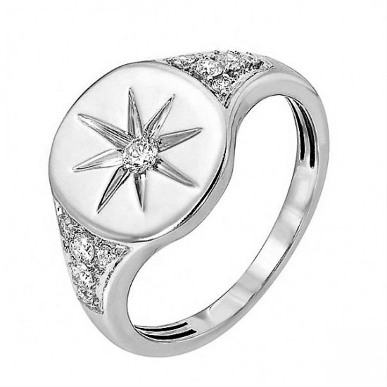 Star signet ring - 925 sterling silver and zircon stones