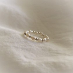 natural freshwater pearl ring with 925 silver beads natural freshwater pearl ring with 925 silver beads