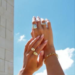 gold classic signet ring with cubic zirconia