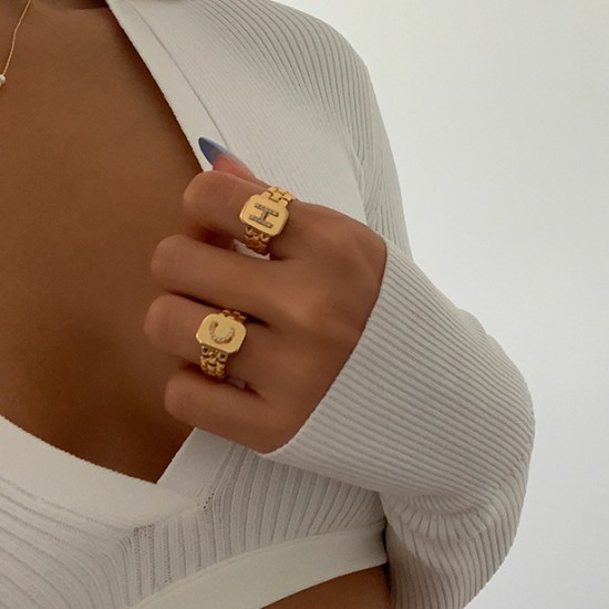 Initial letter ring 18k gold plated