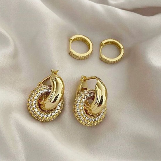 Double circle hoop earrings with zircon gemstones 