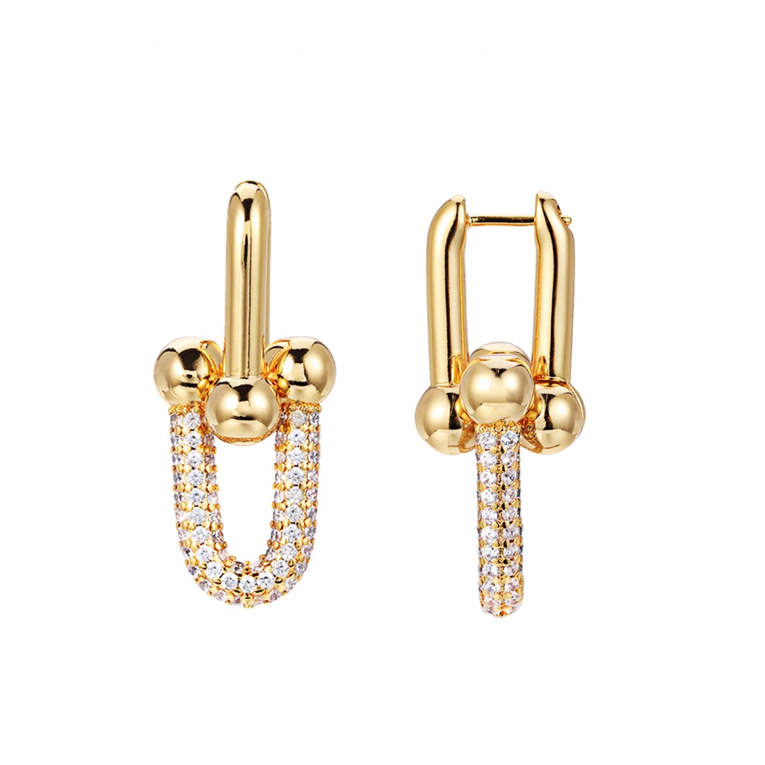 u shape link earring with zircon gemstones