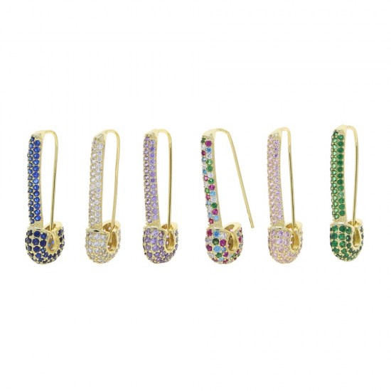 Colorful cz safety pin earrings