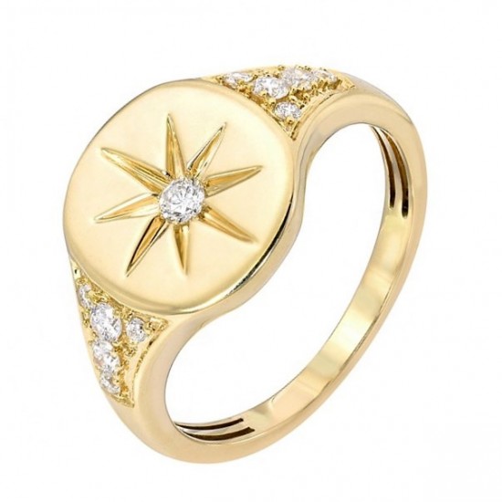 Star signet ring - 18k gold plated silver and zircon stones