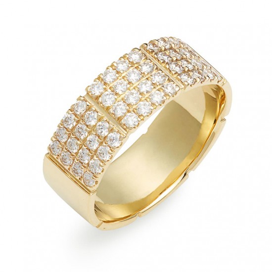 Band ring 18k gold plated silver and 4 rows of zircon stones