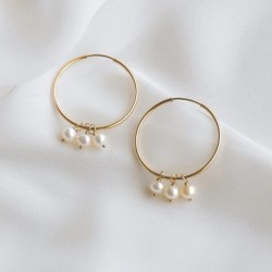 30mm hoop earrings 14k gold filled and freshwater pearls