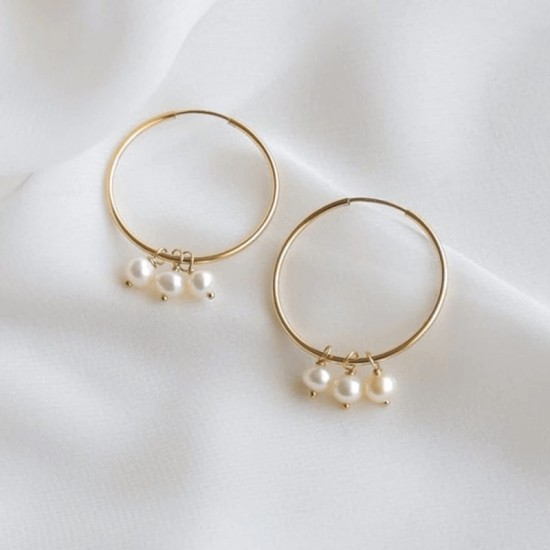 30mm hoop earrings 14k gold filled and freshwater pearls