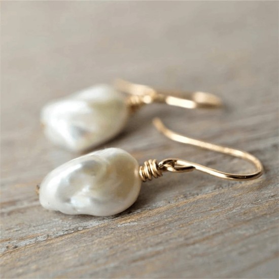 Handmade drop earrings 14k gold filled and natural baroque pearl