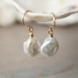 Handmade drop earrings 14k gold filled and natural baroque pearl