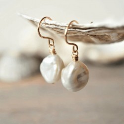 Handmade drop earrings 14k gold filled and natural baroque pearl