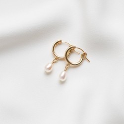 14K Gold Filled handmade hoop earrings with natural freshwater pearl 