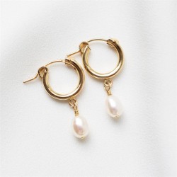 14K Gold Filled handmade hoop earrings with natural freshwater pearl 