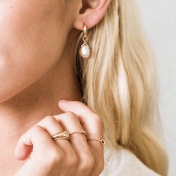 14K Gold filled handmade hoop earrings with natural baroque pearl