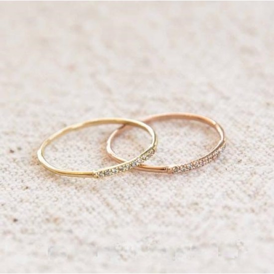 Minimalist stacking ring in gold plated sterling silver and cubic zirconia 