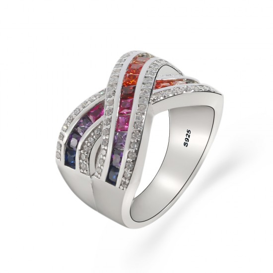 Sterling silver rainbow ring - river design