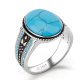 925 sterling silver turquoise ring for men with oval blue stone