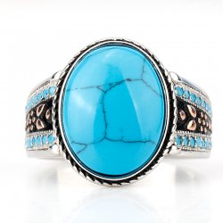 925 sterling silver turquoise ring for men with oval blue stone
