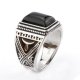 925 sterling silver ring for men - big black Agate stone 