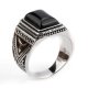 925 sterling silver ring for men - big black Agate stone 