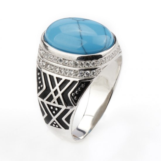 925 sterling silver ring for men  - vintage design - turquoise gemstone with AAA Zircon 