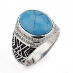 925 sterling silver ring for men  - vintage design - turquoise gemstone with AAA Zircon  925 sterling silver ring for men  - vintage design - turquoise gemstone with AAA Zircon