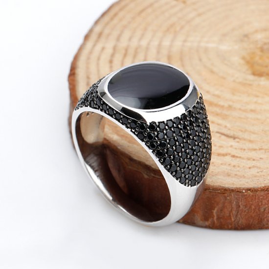 925 sterling silver ring for men with black cubic zirconia stones - vintage style