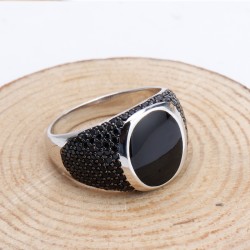 925 sterling silver ring for men with black cubic zirconia stones - vintage style