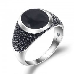 925 sterling silver ring for men with black cubic zirconia stones - vintage style