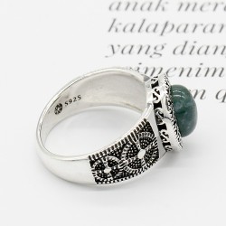 925 sterling silver ring for men with oval green Agate stone -  retro style