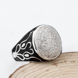 925 sterling silver round ring for men with cz stones 