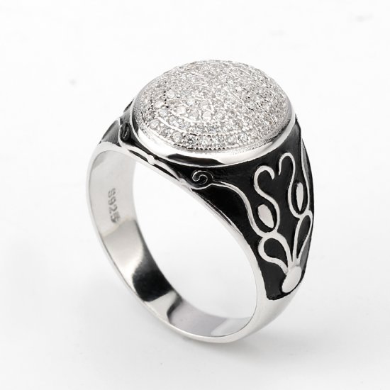 925 sterling silver round ring for men with cz stones 