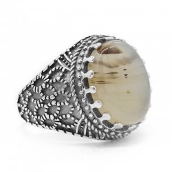 925 sterling silver vintage ring for men with big natural Agate  stone