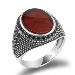 925 sterling silver ring for men with red Agate stone
