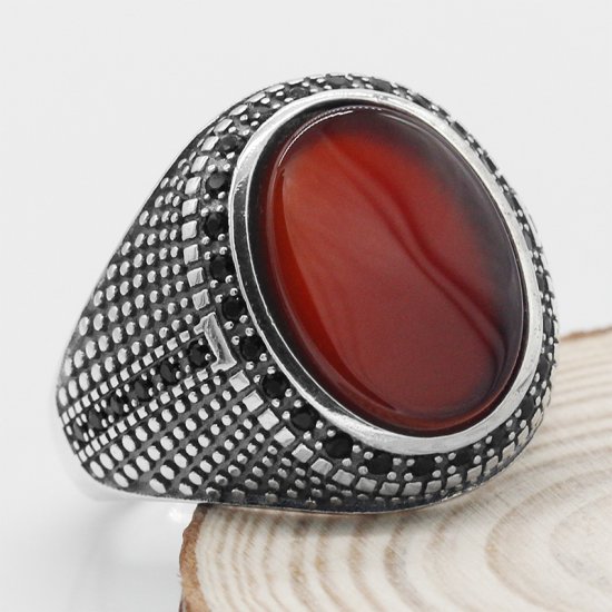 Details about   Handmade 925 Sterling Silver Natural Red Agate Stone Men's Woman Ring #35 